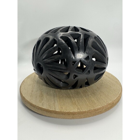 Black Clay Pottery Tea Light Fairy Candle Holder - Picture 2 of 5